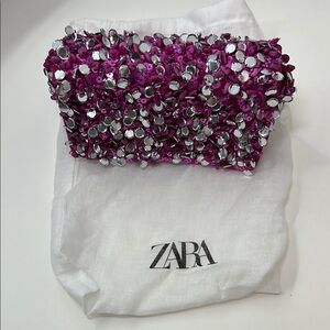 Zara Purple and Silver Embellished Clutch